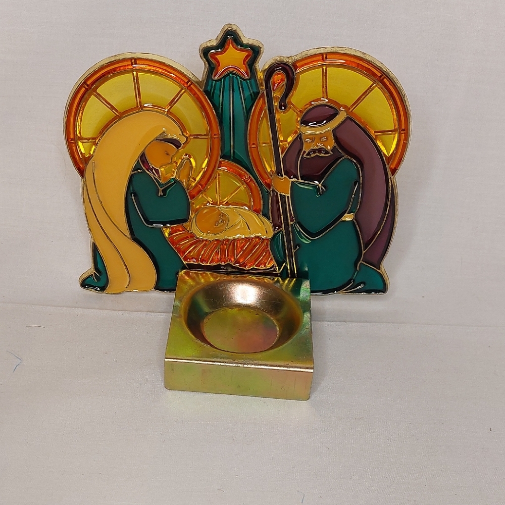 Nativity Scene Candle Holder - Gold, Green, Brown